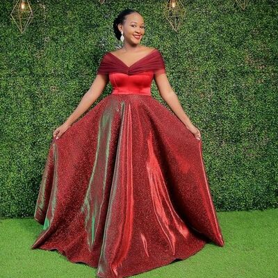 Red off the shoulder sequins prom dress evening gowns - Thumbnail 3