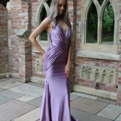 Light purple mermaid simple prom dress evening dress - Thumbnail 4