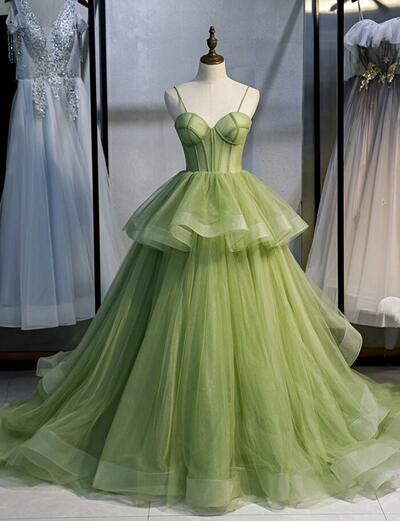Fluorescent Princess Green Strapless Tulle Prom Dress Evening Dress