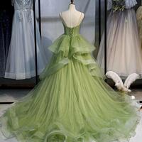 Fluorescent Princess Green Strapless Tulle Prom Dress Evening Dress - Thumbnail 1