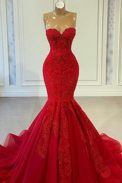Fashion Modern Red Sleeveless Mermaid Prom Dresses