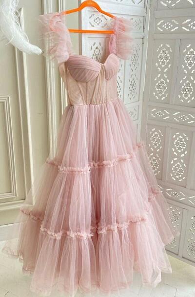 Charming Pink Tulle Short Prom Dresses 