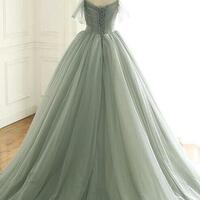 Simple A Line Tulle Long Prom Dress Evening Dress - Thumbnail 1