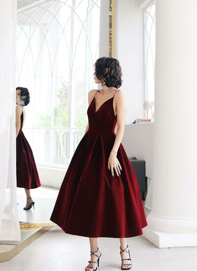 A Line Burgundy Velvet Short Prom Dress Homecoming Dress