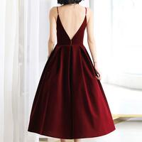 A Line Burgundy Velvet Short Prom Dress Homecoming Dress - Thumbnail 1
