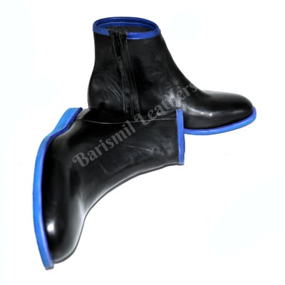 Handmade leather ankle boots black leather two tone zipper boots custom made for men