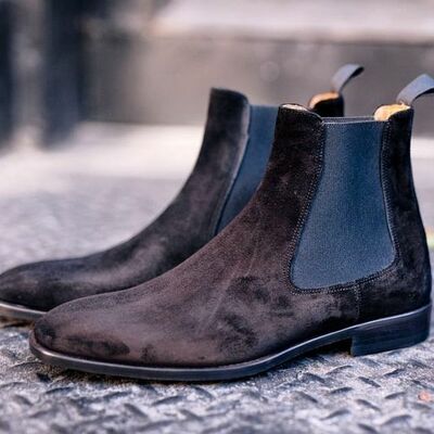  genuine pure suede handmade men's ankle  dress shoes - Thumbnail 3