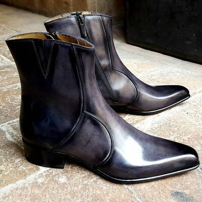  pure handmade leather men's ankle  dress shoes - Thumbnail 3