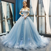 2023 new autumn bridal solo tutu one-shoulder tail wedding dinner princess wedding dress - Thumbnail 3