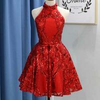 Sexy Backless Sequins Short Prom Dresses for Girls  - Thumbnail 1