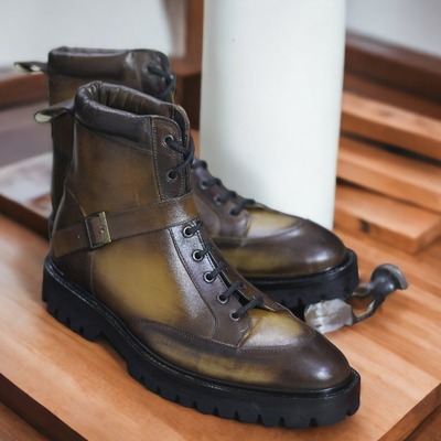 Handmade two tone ankle high leather boot, lace up jodhpurs boot - Thumbnail 5