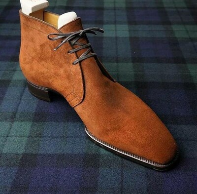 Handmade leather chukka boots tan suede leather lace up dress formal wear boots custom made on orders
