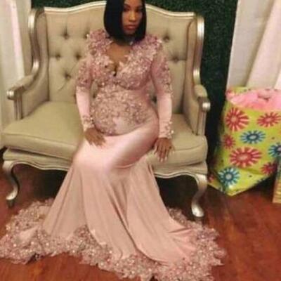 Mermaid luxury applique lace pregnant long sleeves prom evening dresses 