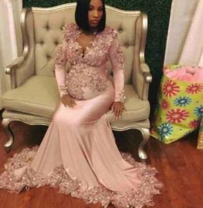 Mermaid Luxury Applique Lace Pregnant Long Sleeves Prom Evening Dresses 