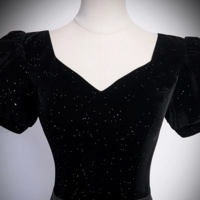 Black Velvet and Shiny Satin Long Prom Dress, Beautiful A Line Evening Party Dress KPP1576 - Thumbnail 1