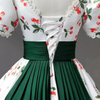 Cute Cherry Pattern Long Princess Prom Dress, White A Line Evening Party Dress KPP1577 - Thumbnail 4