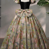 Elegant Black Puffy Short Sleeve Floor Length Prom Dress, A Line Floral Pattern Evening Dress KPP1578 - Thumbnail 3