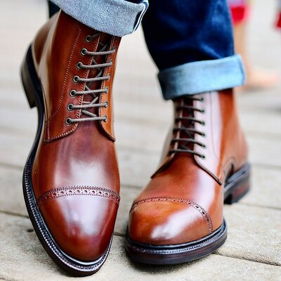 Handmade mens brown ankle high lace up dress boots - Thumbnail 2