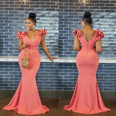Orange Mermaid Simple African Prom Dress Evening Gowns