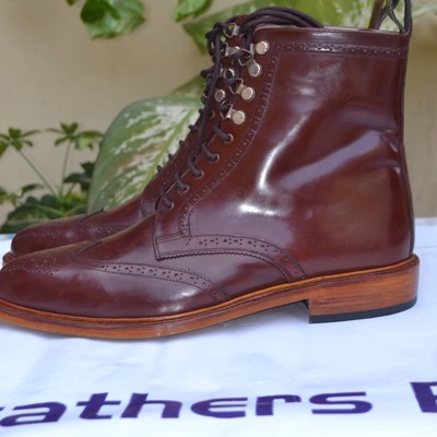 Handmade brown leather men ankle wingtip dress boot - Thumbnail 2