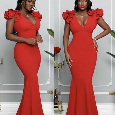 Red mermaid african prom dress evening gowns - Thumbnail 1