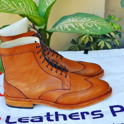 Handmade brown wingtip men dress ankle boot - Thumbnail 2