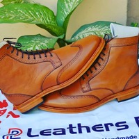 Handmade Brown Wingtip Men Dress Ankle Boot - Thumbnail 1