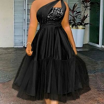 Simple ball gown one shoulder tea-length african prom dress evening gowns - Thumbnail 3
