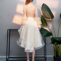 Champagne Round Neck Tulle Lace Short Prom Dress,evening Dress - Thumbnail 3