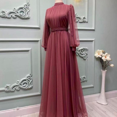 Long sleeve prom dresses, a line prom dresses, tulle evening dresses, sexy prom dresses, 