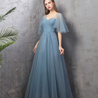 Lovely light blue tulle long a-line party dress formal dress - Thumbnail 5