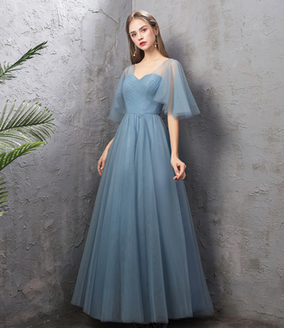 Lovely Light Blue Tulle Long A-line Party Dress Formal Dress