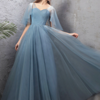 Lovely Light Blue Tulle Long A-line Party Dress Formal Dress - Thumbnail 1