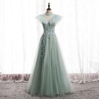Elegant Prom Dress Embroidered With Flowers And Glitters // Embroidered Prom Dress - Thumbnail 1