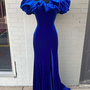 Long Winter Velvet Royal Blue Formal Dress Ruffle Off Shoulder With Slit-1