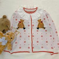 New cute vintage jacquard love Bear lace ruffled sweater - Thumbnail 4