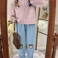 New cute vintage jacquard love Bear lace ruffled sweater - Thumbnail 7