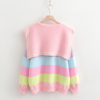 New rainbow striped navy collar long-sleeved sweater - Thumbnail 5