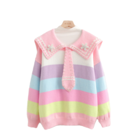 New rainbow striped navy collar long-sleeved sweater - Thumbnail 6