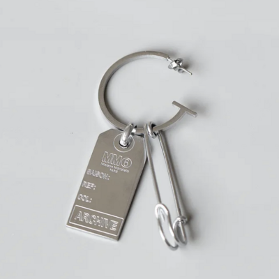 Dog tag label charm earrings silver