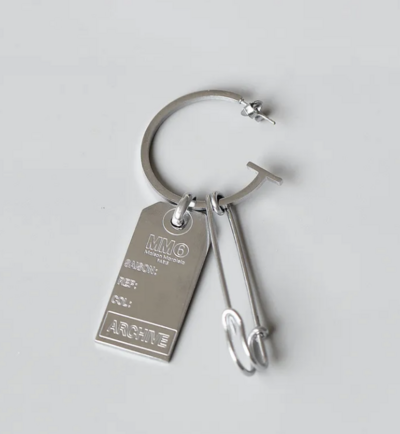 Dog tag Label Charm Earrings Silver