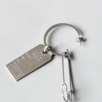 Dog tag Label Charm Earrings Silver - Thumbnail 1