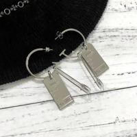 Dog tag Label Charm Earrings Silver - Thumbnail 2
