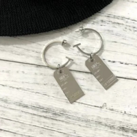 Dog tag Label Charm Earrings Silver - Thumbnail 3