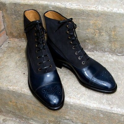 Handmade ankle boots black leather toe cap lace up boots for men formal wear boots custom made on orders