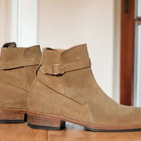 Hand made Beige Ankle High Suede Leather Boot, Jodhpurs Boot - Thumbnail 2
