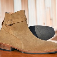Handmade Beige Ankle High Suede Leather Boot, Jodhpurs Boot - Thumbnail 1