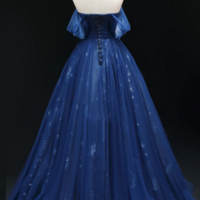 A Line Off Shoulder Sweetheart Neck Dark Blue Long Prom Dress, Blue Formal Dress KPP1579 - Thumbnail 2