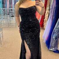 Royal Blue Sequins Off The Shoulder Long Prom Evening Dress - Thumbnail 2
