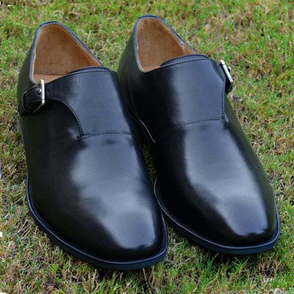 Handmade Men's Black Leather Monk Strap Shoes, Formal Shoes for Work, Oxford shoes for men